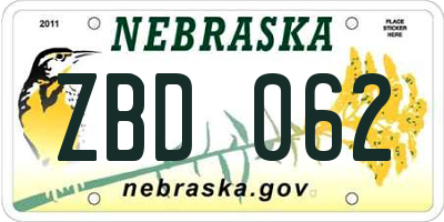 NE license plate ZBD062