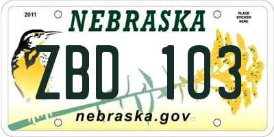 NE license plate ZBD103