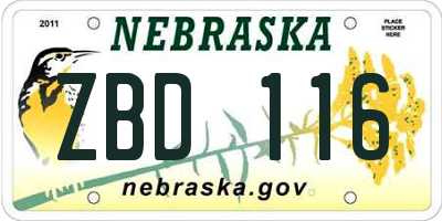 NE license plate ZBD116