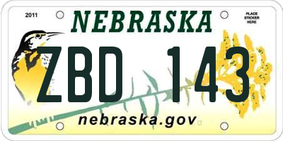 NE license plate ZBD143
