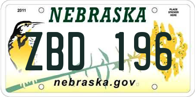 NE license plate ZBD196
