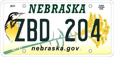NE license plate ZBD204