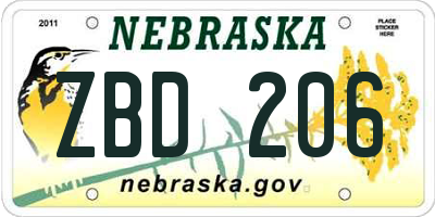 NE license plate ZBD206