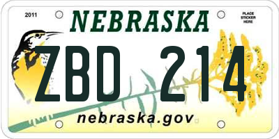 NE license plate ZBD214