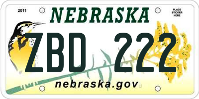 NE license plate ZBD222
