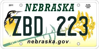NE license plate ZBD223
