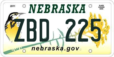 NE license plate ZBD225