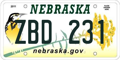 NE license plate ZBD231