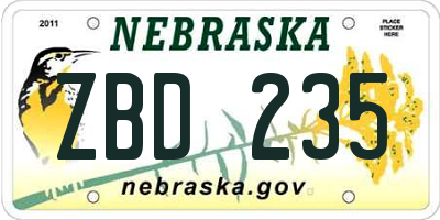 NE license plate ZBD235