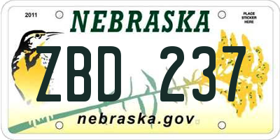 NE license plate ZBD237