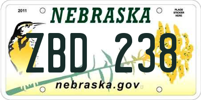 NE license plate ZBD238