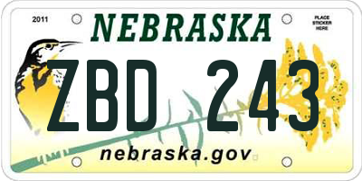 NE license plate ZBD243