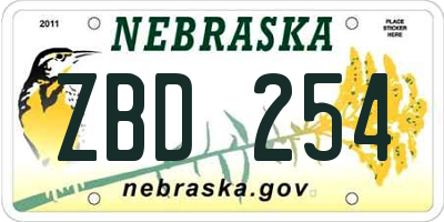 NE license plate ZBD254
