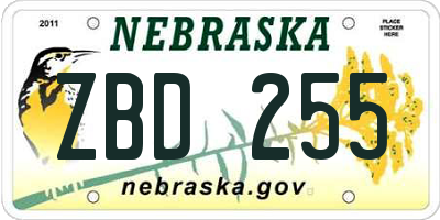 NE license plate ZBD255