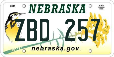 NE license plate ZBD257