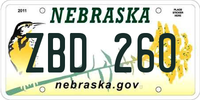NE license plate ZBD260