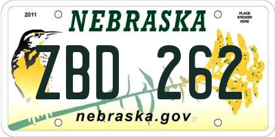 NE license plate ZBD262