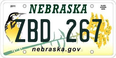 NE license plate ZBD267