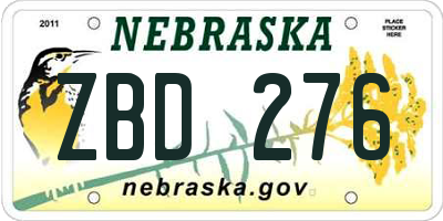 NE license plate ZBD276