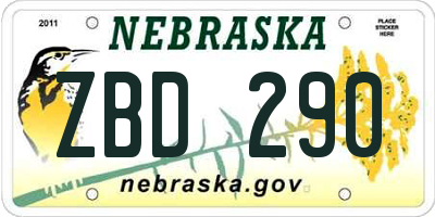 NE license plate ZBD290