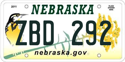 NE license plate ZBD292