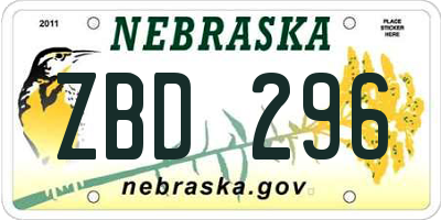 NE license plate ZBD296