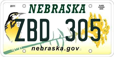 NE license plate ZBD305