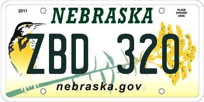 NE license plate ZBD320