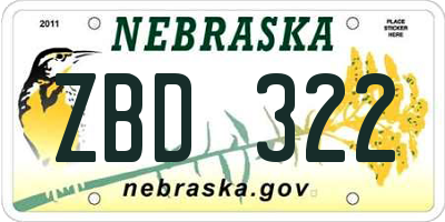 NE license plate ZBD322