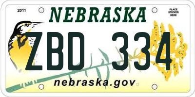 NE license plate ZBD334