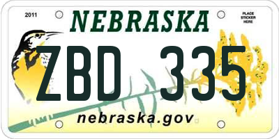 NE license plate ZBD335
