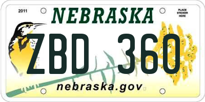 NE license plate ZBD360
