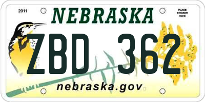 NE license plate ZBD362