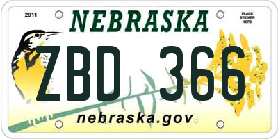 NE license plate ZBD366