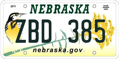 NE license plate ZBD385