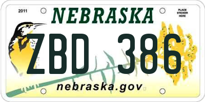 NE license plate ZBD386