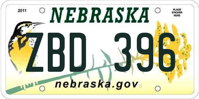 NE license plate ZBD396