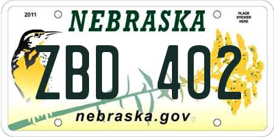 NE license plate ZBD402