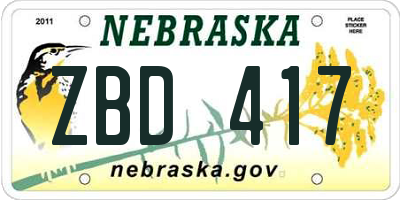 NE license plate ZBD417