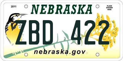 NE license plate ZBD422
