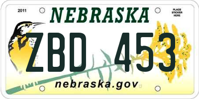 NE license plate ZBD453