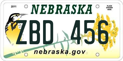 NE license plate ZBD456