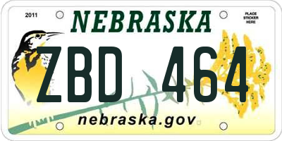 NE license plate ZBD464