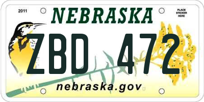 NE license plate ZBD472