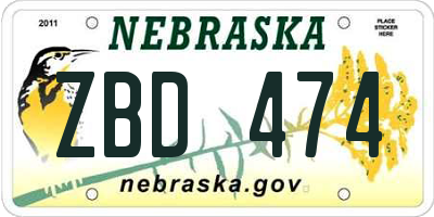 NE license plate ZBD474