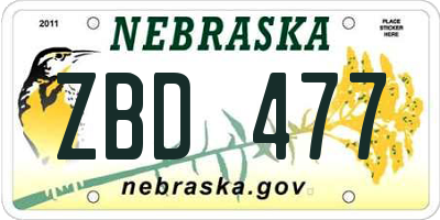 NE license plate ZBD477