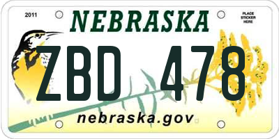 NE license plate ZBD478