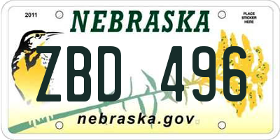 NE license plate ZBD496