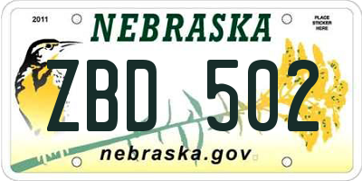 NE license plate ZBD502