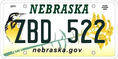 NE license plate ZBD522
